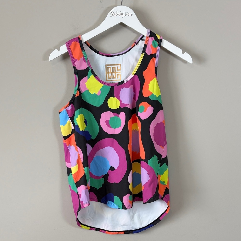 Emily McCarthy Colorful Abstract Tank Top Pop Cheetah Black Pink Sz S NEW